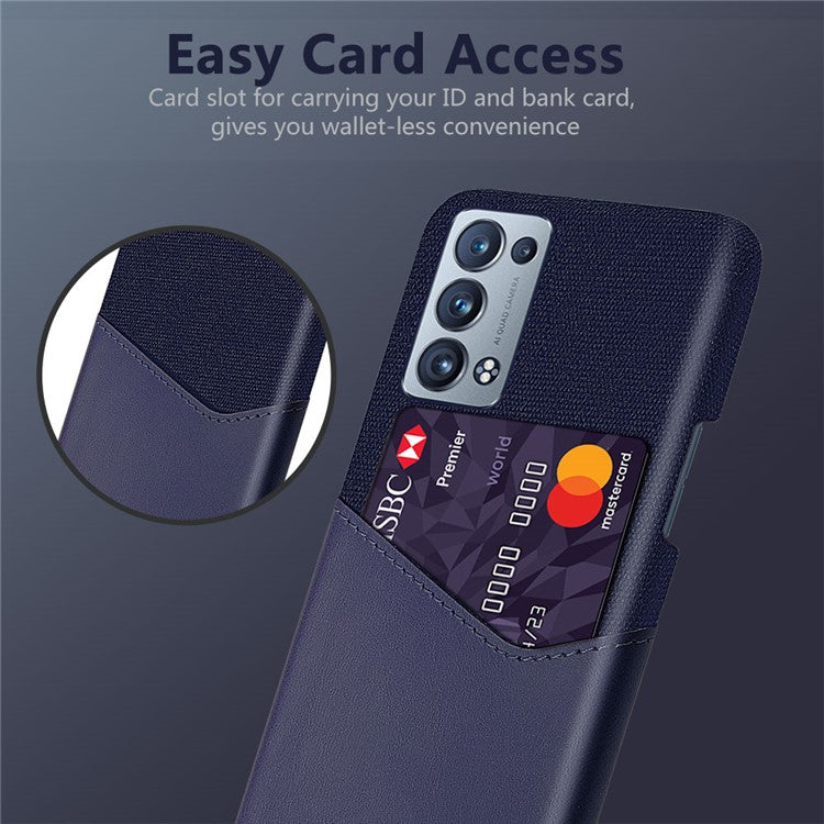 KSQ Card Slot Design Cloth + Leather + PC Well-Protected Hybrid Phone Case for Oppo Reno6 Pro+ 5G/Pro 5G (Snapdragon) - Blue