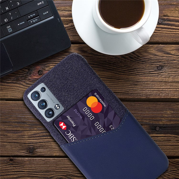 KSQ Card Slot Design Cloth + Leather + PC Well-Protected Hybrid Phone Case for Oppo Reno6 Pro+ 5G/Pro 5G (Snapdragon) - Blue