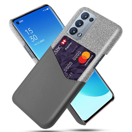 KSQ Card Slot Design Cloth + Leather + PC Well-Protected Hybrid Phone Case for Oppo Reno6 Pro+ 5G/Pro 5G (Snapdragon) - Grey