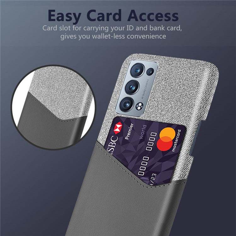 KSQ Card Slot Design Cloth + Leather + PC Well-Protected Hybrid Phone Case for Oppo Reno6 Pro+ 5G/Pro 5G (Snapdragon) - Grey
