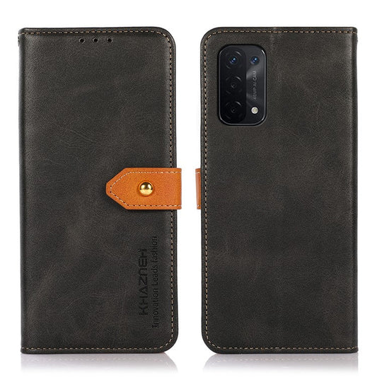 KHAZNEH Golden Magnetic Clasp Dual Color PU Leather Wallet Stand  Phone Case for Oppo A54 5G / A74 5G / A93 5G - Black