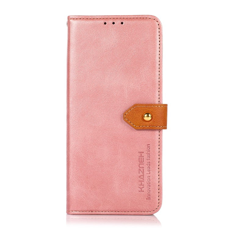 KHAZNEH Golden Magnetic Clasp Dual Color PU Leather Wallet Stand  Phone Case for Oppo A54 5G / A74 5G / A93 5G - Rose Gold