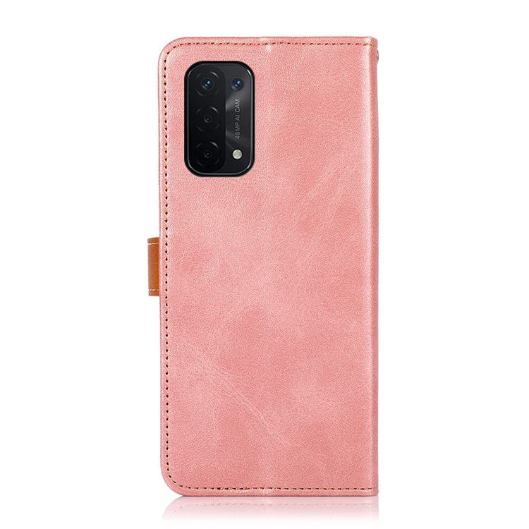KHAZNEH Golden Magnetic Clasp Dual Color PU Leather Wallet Stand  Phone Case for Oppo A54 5G / A74 5G / A93 5G - Rose Gold