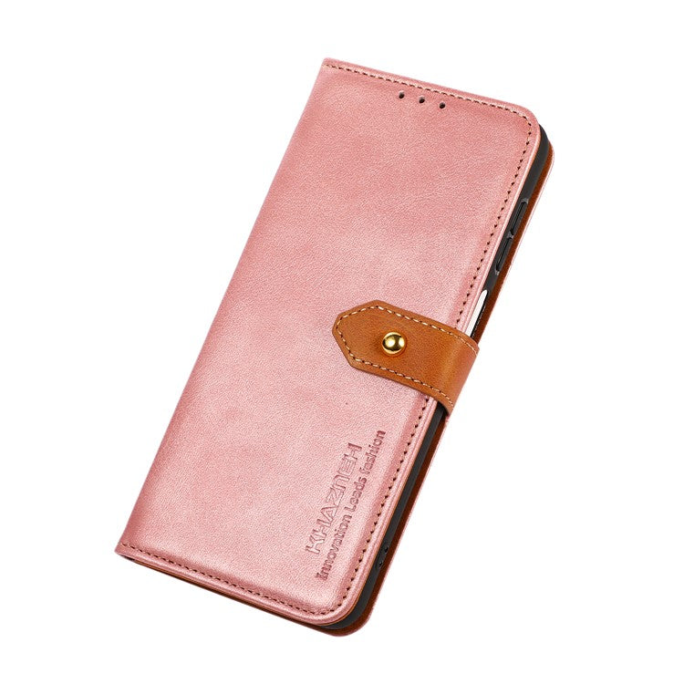 KHAZNEH Golden Magnetic Clasp Dual Color PU Leather Wallet Stand  Phone Case for Oppo A54 5G / A74 5G / A93 5G - Rose Gold