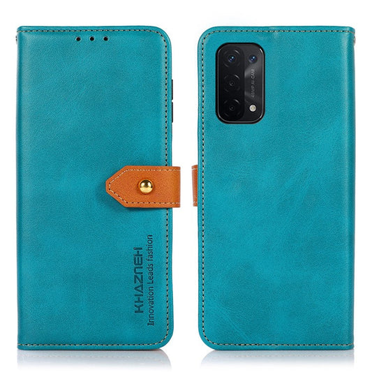 KHAZNEH Golden Magnetic Clasp Dual Color PU Leather Wallet Stand  Phone Case for Oppo A54 5G / A74 5G / A93 5G - Blue