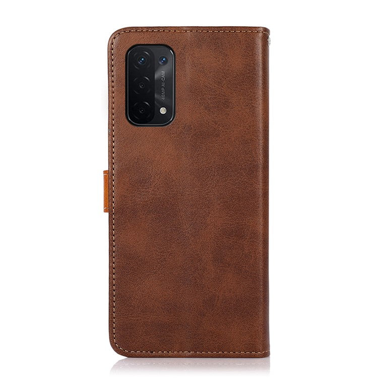 KHAZNEH Golden Magnetic Clasp Dual Color PU Leather Wallet Stand  Phone Case for Oppo A54 5G / A74 5G / A93 5G - Brown