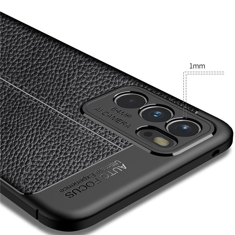 Litchi Texture Full Coverage Leather Flexible TPU Protective Back Cover Case for Oppo Reno6 5G - Black