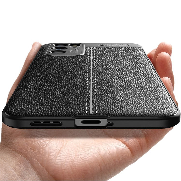 Litchi Texture Full Coverage Leather Flexible TPU Protective Back Cover Case for Oppo Reno6 5G - Black
