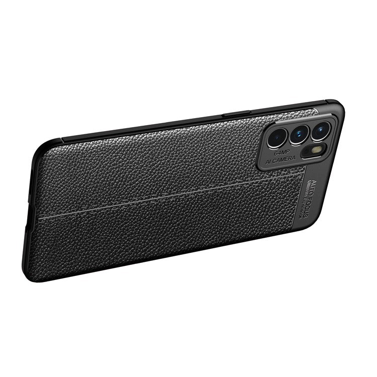 Litchi Texture Full Coverage Leather Flexible TPU Protective Back Cover Case for Oppo Reno6 5G - Black