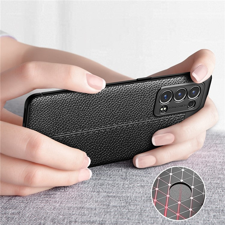 Litchi Texture Full Coverage Leather Flexible TPU Protective Back Cover Case for Oppo Reno6 Pro+ 5G/Pro 5G (Snapdragon) - Black