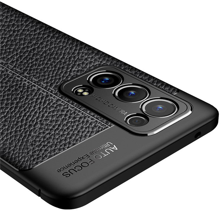 Litchi Texture Full Coverage Leather Flexible TPU Protective Back Cover Case for Oppo Reno6 Pro+ 5G/Pro 5G (Snapdragon) - Black