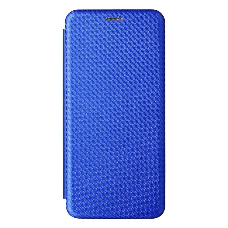 Carbon Fiber Texture Card Slot Auto-absorbed Leather Phone Shell Cover for Realme C11 2021 / C20 - Blue