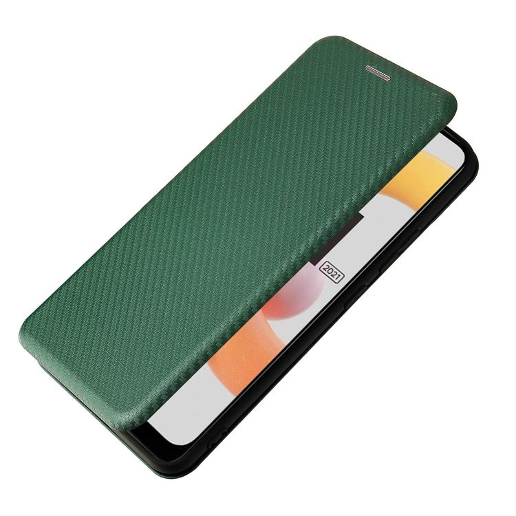 Carbon Fiber Texture Card Slot Auto-absorbed Leather Phone Shell Cover for Realme C11 2021 / C20 - Green