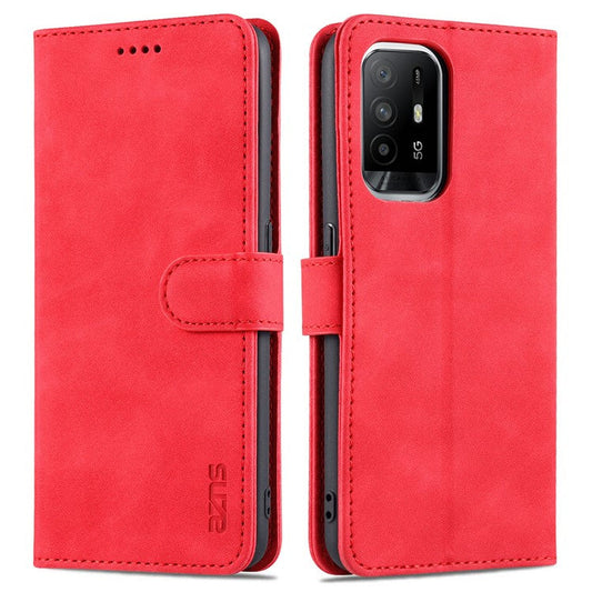 AZNS  Stand Wallet Design PU Leather Protective Phone Case for Oppo A93 5G / A74 5G - Red