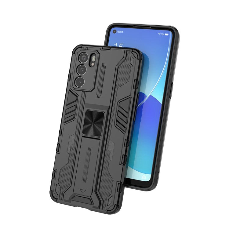 Sturdy Kickstand Hybrid Hard PC + Soft TPU Shockproof Full Body Protective Case for Oppo Reno6 5G - Black