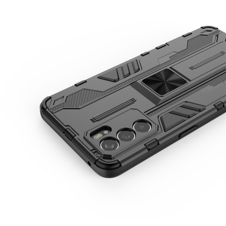 Sturdy Kickstand Hybrid Hard PC + Soft TPU Shockproof Full Body Protective Case for Oppo Reno6 5G - Black
