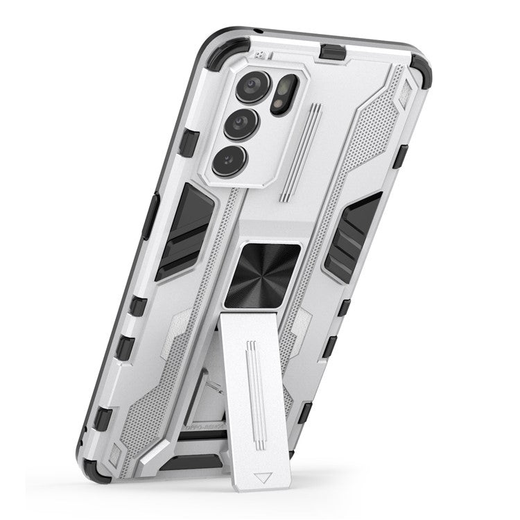 Sturdy Kickstand Hybrid Hard PC + Soft TPU Shockproof Full Body Protective Case for Oppo Reno6 5G - Silver