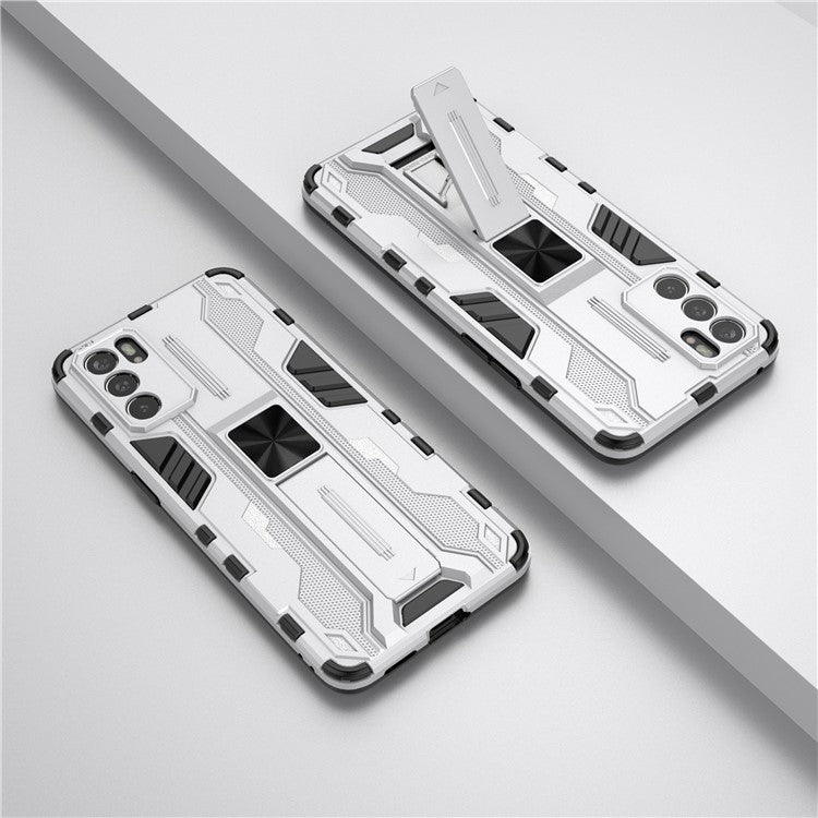 Sturdy Kickstand Hybrid Hard PC + Soft TPU Shockproof Full Body Protective Case for Oppo Reno6 5G - Silver
