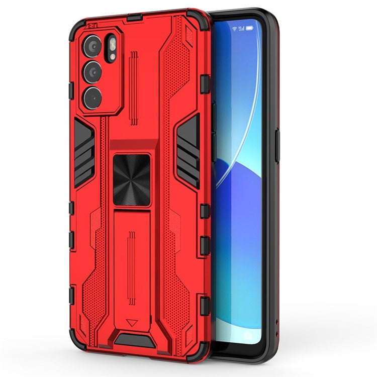 Sturdy Kickstand Hybrid Hard PC + Soft TPU Shockproof Full Body Protective Case for Oppo Reno6 5G - Red