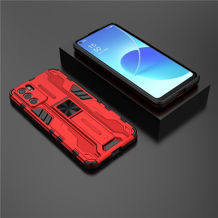 Sturdy Kickstand Hybrid Hard PC + Soft TPU Shockproof Full Body Protective Case for Oppo Reno6 5G - Red