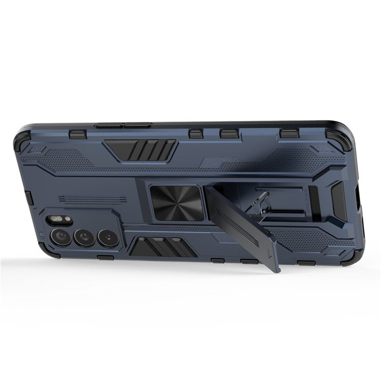Sturdy Kickstand Hybrid Hard PC + Soft TPU Shockproof Full Body Protective Case for Oppo Reno6 5G - Blue