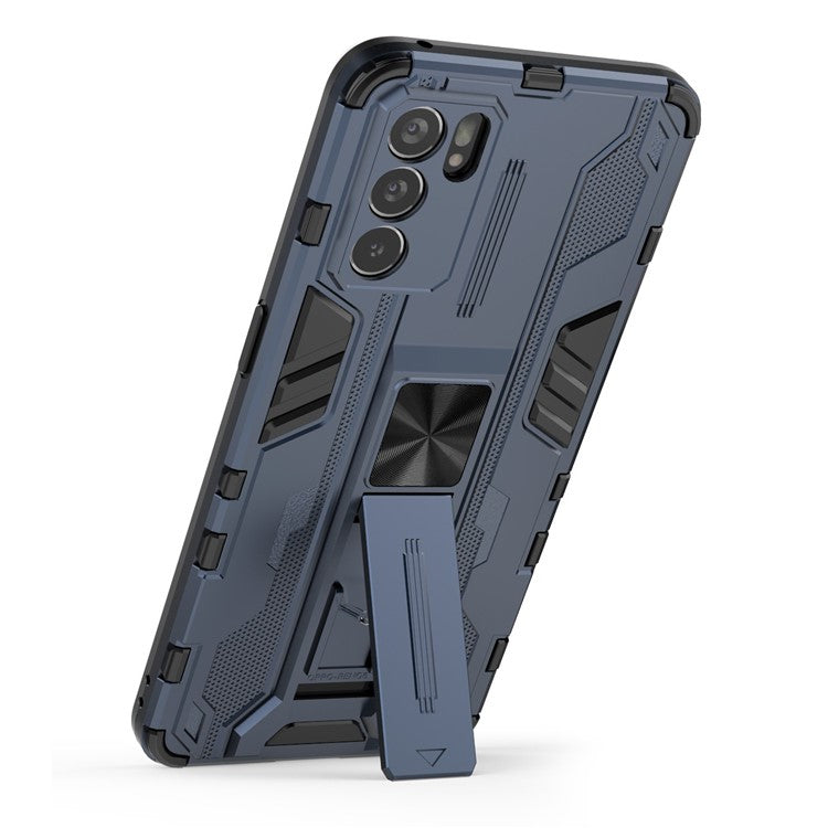 Sturdy Kickstand Hybrid Hard PC + Soft TPU Shockproof Full Body Protective Case for Oppo Reno6 5G - Blue