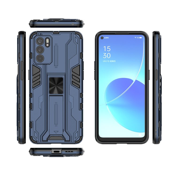 Sturdy Kickstand Hybrid Hard PC + Soft TPU Shockproof Full Body Protective Case for Oppo Reno6 5G - Blue