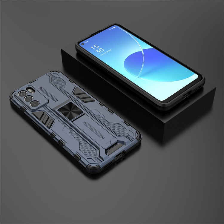 Sturdy Kickstand Hybrid Hard PC + Soft TPU Shockproof Full Body Protective Case for Oppo Reno6 5G - Blue