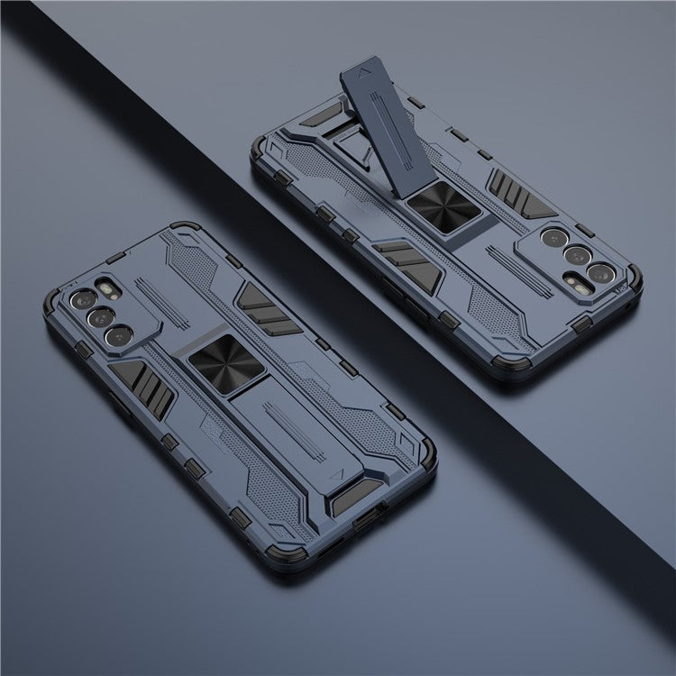 Sturdy Kickstand Hybrid Hard PC + Soft TPU Shockproof Full Body Protective Case for Oppo Reno6 5G - Blue