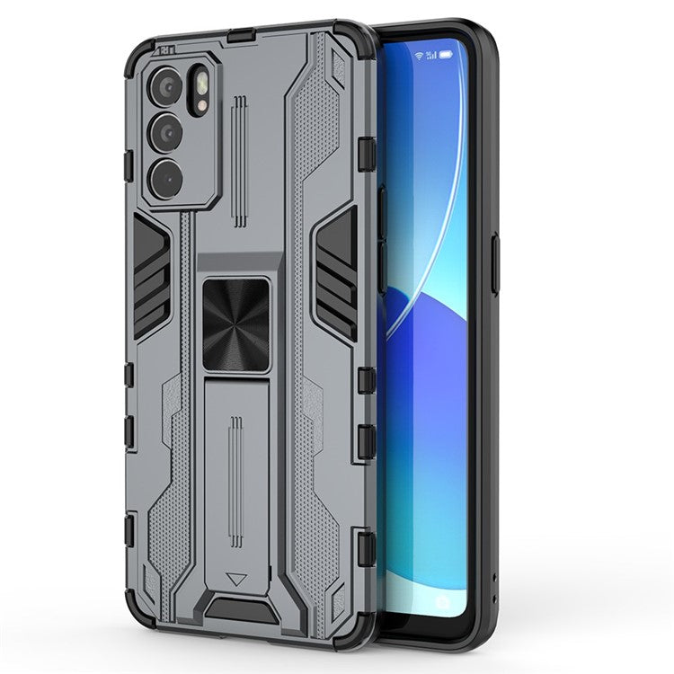 Sturdy Kickstand Hybrid Hard PC + Soft TPU Shockproof Full Body Protective Case for Oppo Reno6 5G - Grey