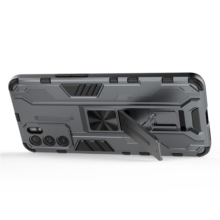 Sturdy Kickstand Hybrid Hard PC + Soft TPU Shockproof Full Body Protective Case for Oppo Reno6 5G - Grey
