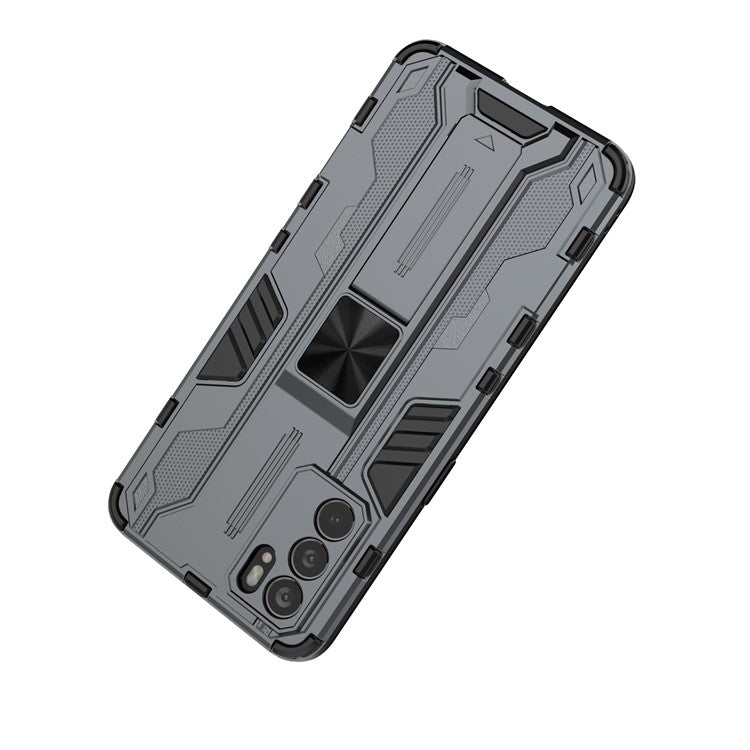 Sturdy Kickstand Hybrid Hard PC + Soft TPU Shockproof Full Body Protective Case for Oppo Reno6 5G - Grey