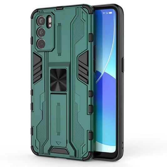 Sturdy Kickstand Hybrid Hard PC + Soft TPU Shockproof Full Body Protective Case for Oppo Reno6 5G - Green