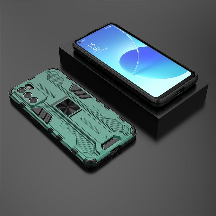 Sturdy Kickstand Hybrid Hard PC + Soft TPU Shockproof Full Body Protective Case for Oppo Reno6 5G - Green