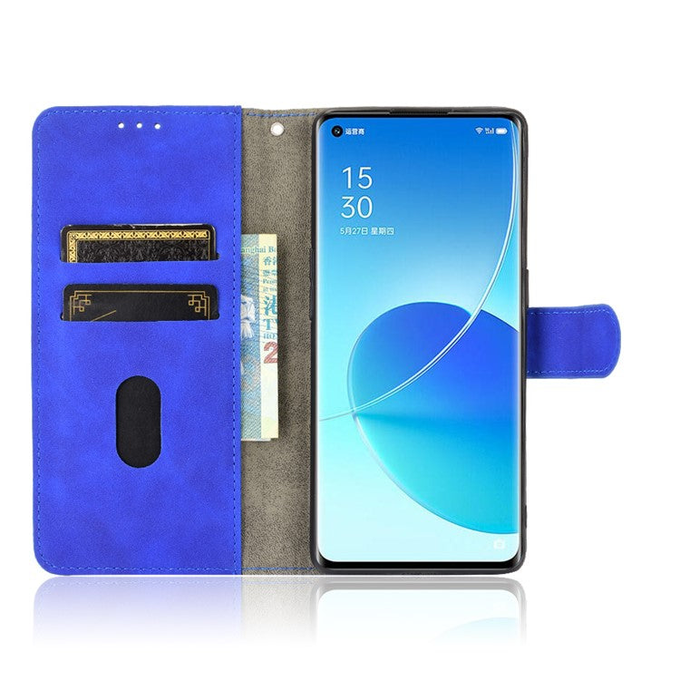 Skin-touch Feeling PU Leather Protective Phone Cover Supporting Stand Cover Wallet for Oppo Reno6 Pro+ 5G/Pro 5G (Snapdragon) - Blue
