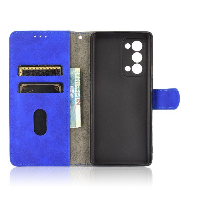 Skin-touch Feeling PU Leather Protective Phone Cover Supporting Stand Cover Wallet for Oppo Reno6 Pro+ 5G/Pro 5G (Snapdragon) - Blue