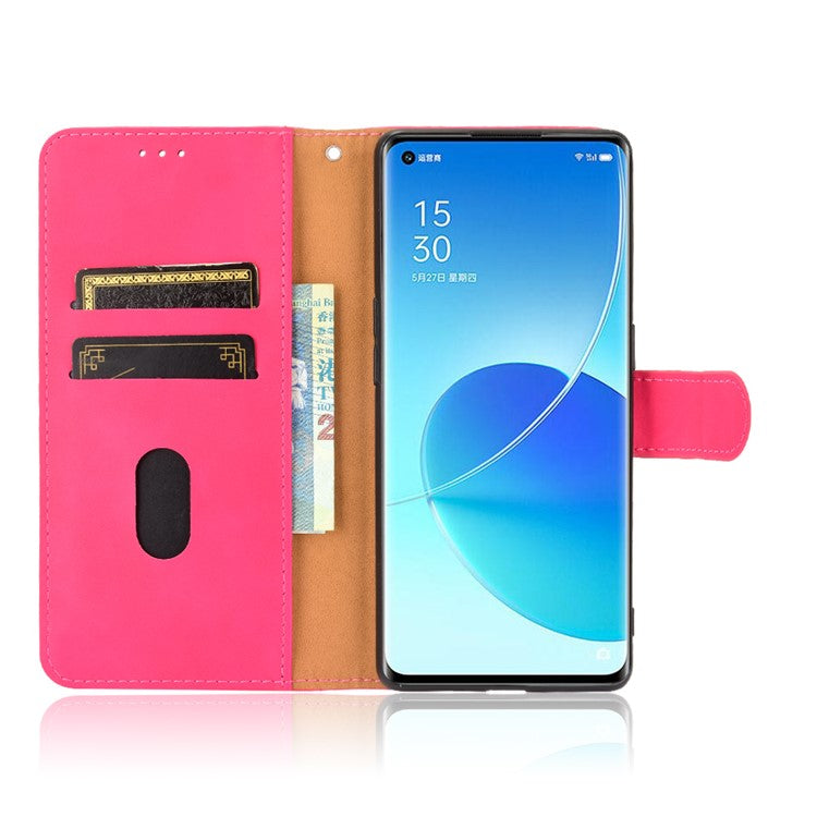 Skin-touch Feeling PU Leather Protective Phone Cover Supporting Stand Cover Wallet for Oppo Reno6 Pro+ 5G/Pro 5G (Snapdragon) - Rose