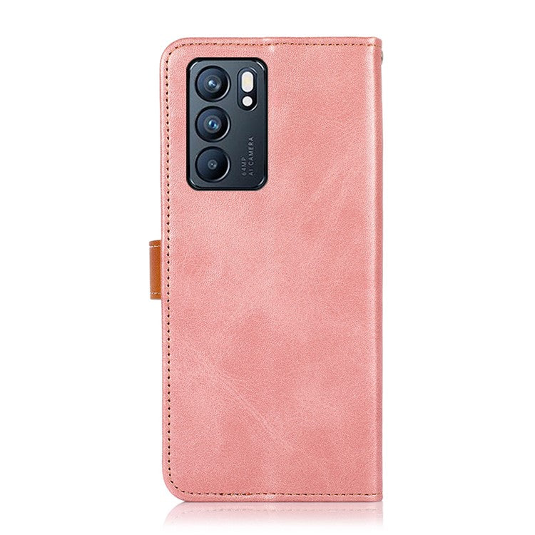 KHAZNEH Stand Wallet Protective Case Cell Phone Leather Cover with Golden Magnetic Clasp for Oppo Reno6 5G - Rose Gold