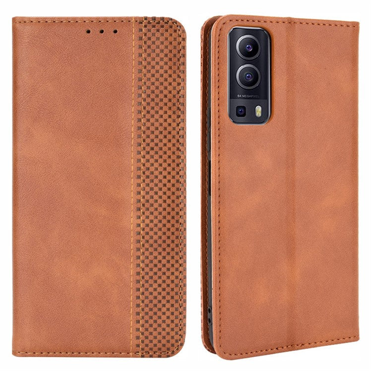 Magnetic Auto-absorbed Vintage Style Phone Wallet Stand Design Leather Case for vivo Y72 5G/iQOO Z3 - Brown