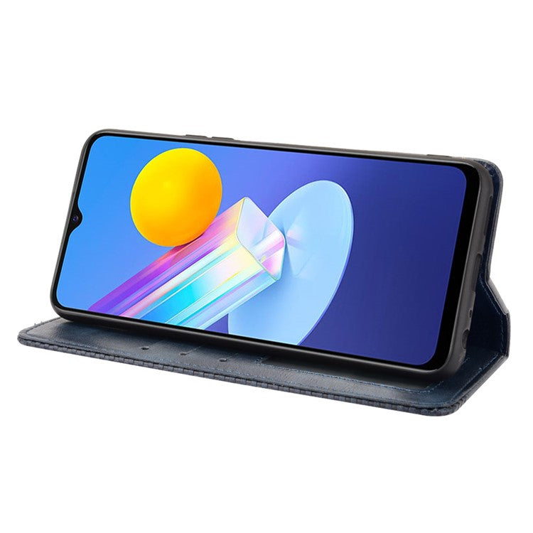 Magnetic Auto-absorbed Vintage Style Phone Wallet Stand Design Leather Case for vivo Y72 5G/iQOO Z3 - Blue