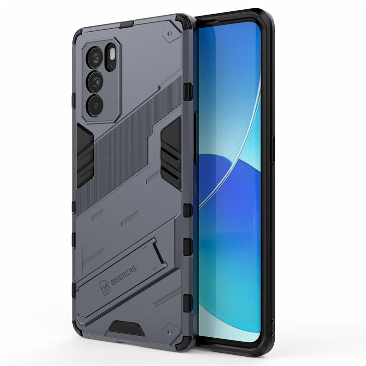 Kickstand Design Heavy Duty Tough Protection PC + TPU Case for Oppo Reno6 Pro 5G (MediaTek) - Dark Blue