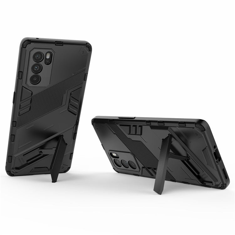Kickstand Design Heavy Duty Tough Protection PC + TPU Case for Oppo Reno6 Pro 5G (MediaTek) - Black