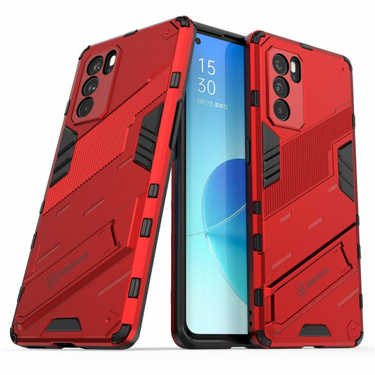 Kickstand Design Heavy Duty Tough Protection PC + TPU Case for Oppo Reno6 Pro 5G (MediaTek) - Red