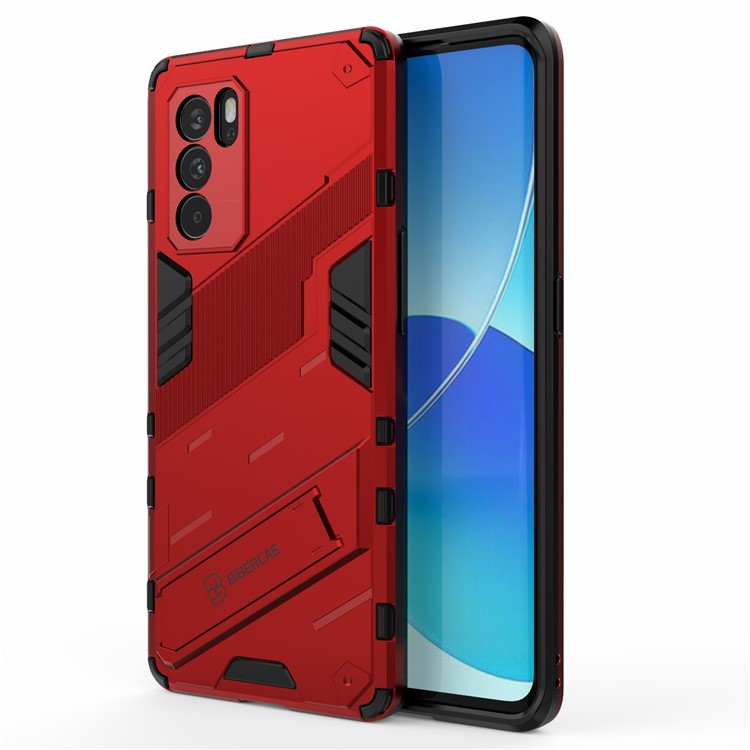 Kickstand Design Heavy Duty Tough Protection PC + TPU Case for Oppo Reno6 Pro 5G (MediaTek) - Red