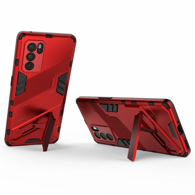 Kickstand Design Heavy Duty Tough Protection PC + TPU Case for Oppo Reno6 Pro 5G (MediaTek) - Red