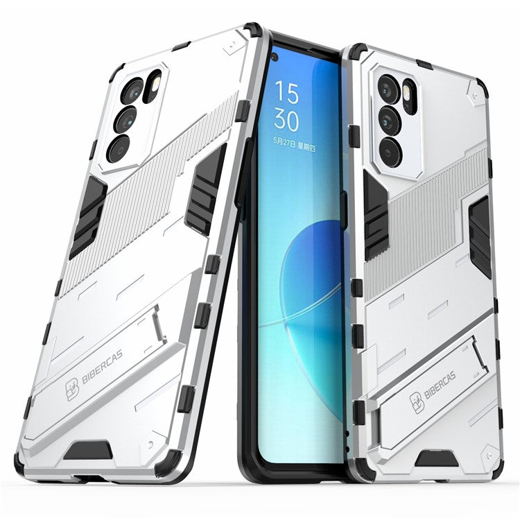 Kickstand Design Heavy Duty Tough Protection PC + TPU Case for Oppo Reno6 Pro 5G (MediaTek) - White
