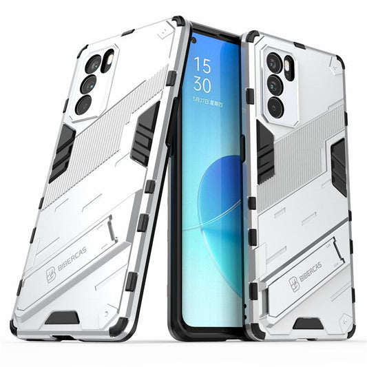 Kickstand Design Heavy Duty Tough Protection PC + TPU Case for Oppo Reno6 Pro 5G (MediaTek) - White