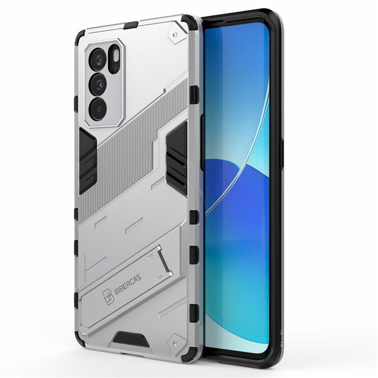 Kickstand Design Heavy Duty Tough Protection PC + TPU Case for Oppo Reno6 Pro 5G (MediaTek) - White