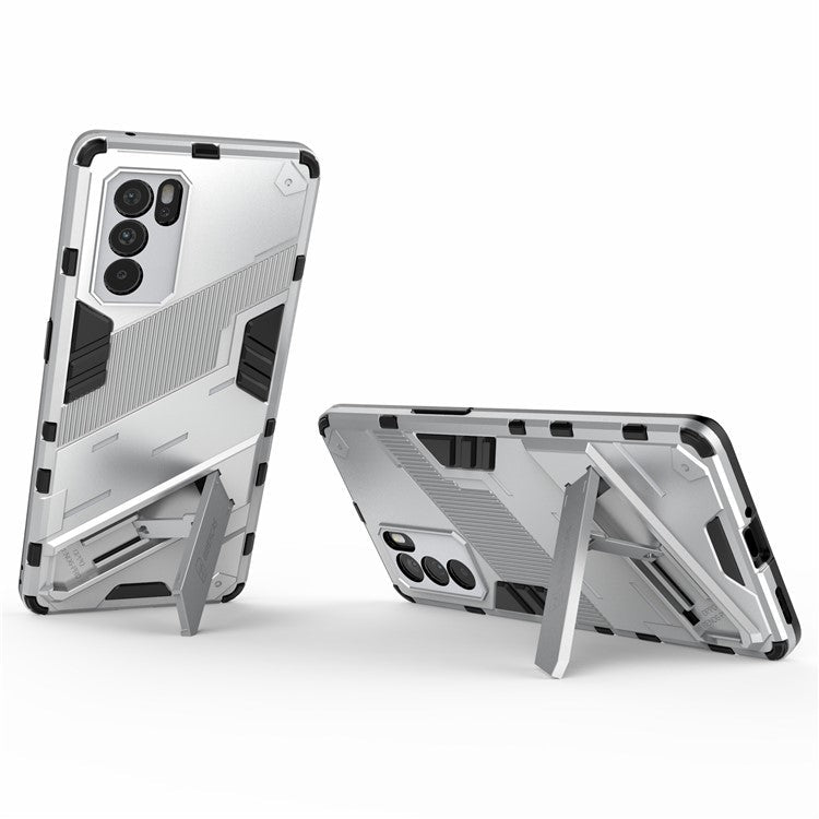 Kickstand Design Heavy Duty Tough Protection PC + TPU Case for Oppo Reno6 Pro 5G (MediaTek) - White