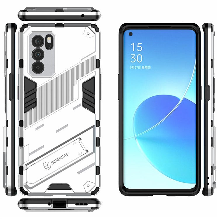 Kickstand Design Heavy Duty Tough Protection PC + TPU Case for Oppo Reno6 Pro 5G (MediaTek) - White